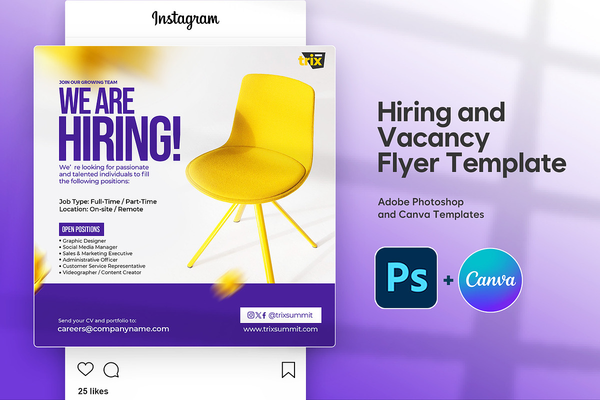 Square Hiring and Vacancy Flyer, a Social Media Template by Vintage Impressions (Photo 1 of 6)