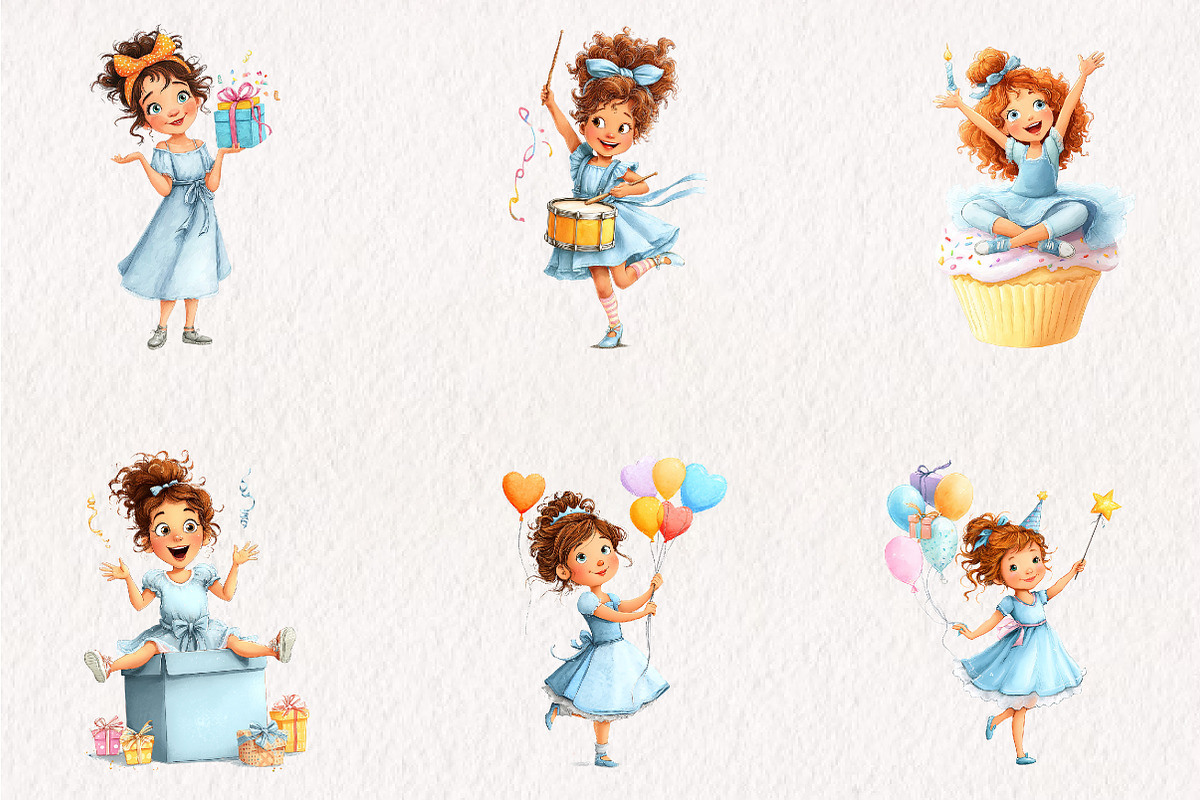 Whimsical Birthday Girl PNG Clipart, a Seasonal Illustration by CreationArt (Photo 2 of 7)
