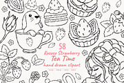 Rococo Strawberry Tea Time Line Art, a Food Illustration by TitaLivingArt (Thumbnail 1 of 7)