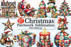 Watercolor Patchwork Christmas Clipa
