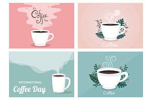 24 Set Coffee Cup Background Vector