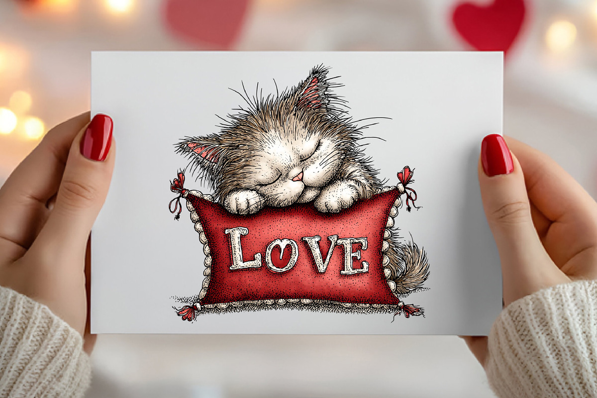 Whimsical Valentine Cat Clipart, an Illustration by Canvas Craft (Photo 5 of 6)