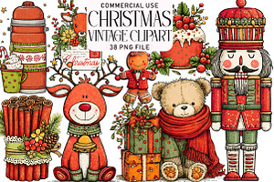 Vintage Christmas Clipart Bundle, an Illustration by Daily.Designs