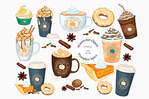 Watercolor Pumpkin Spice Clipart