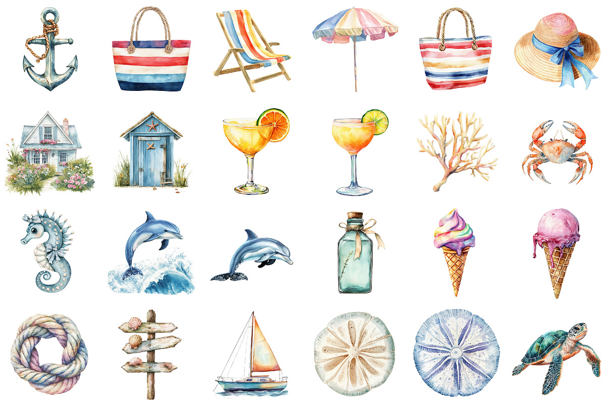 Watercolor Summer Coastal Beach Clip, an Illustration by designcity5 (Photo 2 of 5)