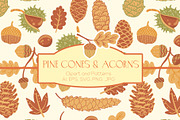 Pine cones & acorns Clipart patterns, a Seasonal Illustration by Carpet Tapete Pretzel (Thumbnail 1 of 13)