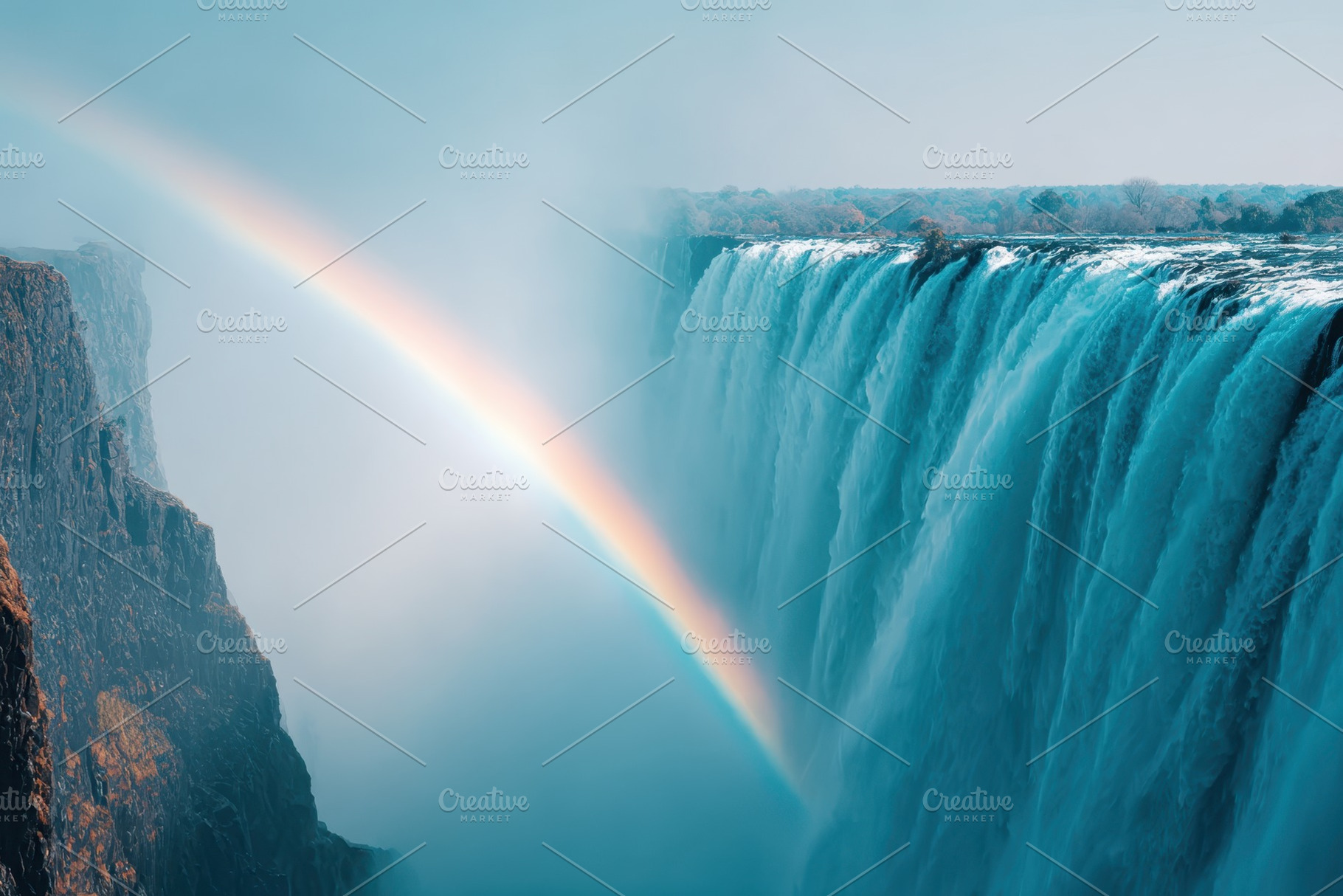 Majestic Waterfall with Rainbow and Mist, a Nature Photo by AlyaAnd