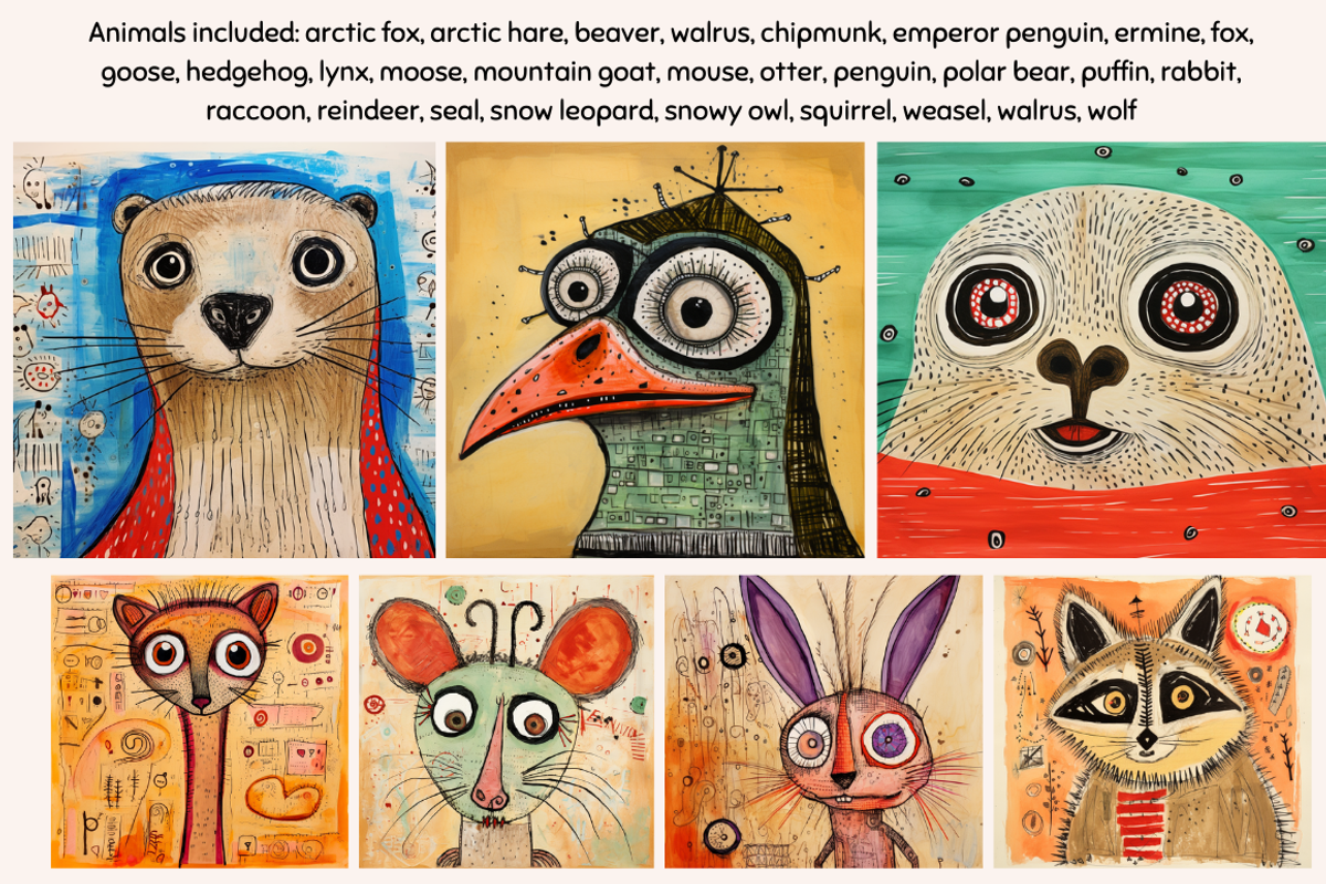 Mixed Media Abstract Winter Animals, an Animal Illustration by PrintHaven Designs (Photo 2 of 9)