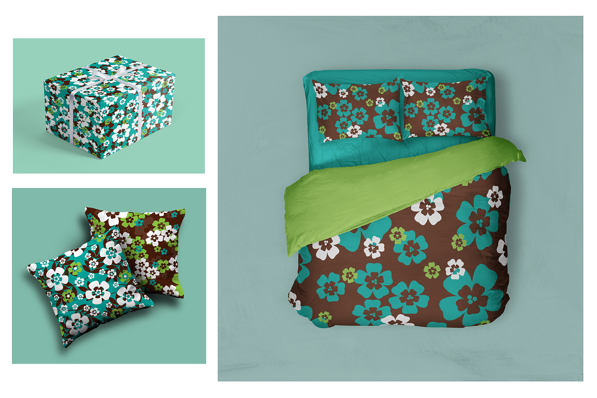 Seamless Blue Green Tropical Florals preview 2