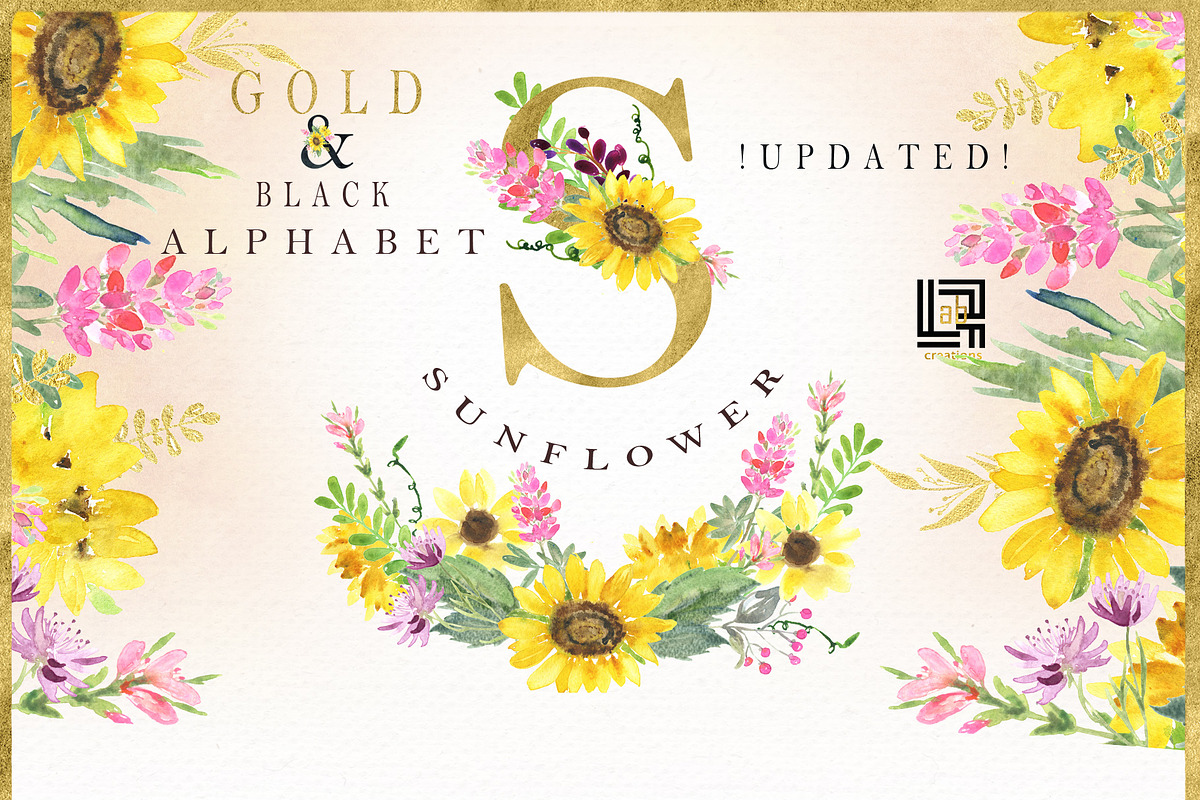 -50% Sunflowers watercolor flowers, a Texture Illustration by LABFcreations (Photo 2 of 11)