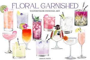 Cocktail illustration Floral Garnish, a Food Illustration by Maria B. Paints