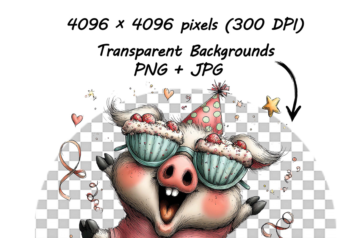 Funny Birthday Pig Clipart Cartoon, a Graphic by one-touch (Photo 12 of 15)