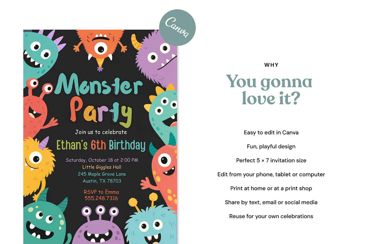 Monster Birthday Party Invitation, an Invitation Template by heynomi (Photo 9 of 19)