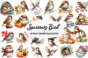 Autumn Sparrows Bird Clipart, an Illustration by Daily.Designs