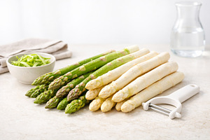 Asparagus spears on kitchen counter, a Photo by Dvoevnore photos