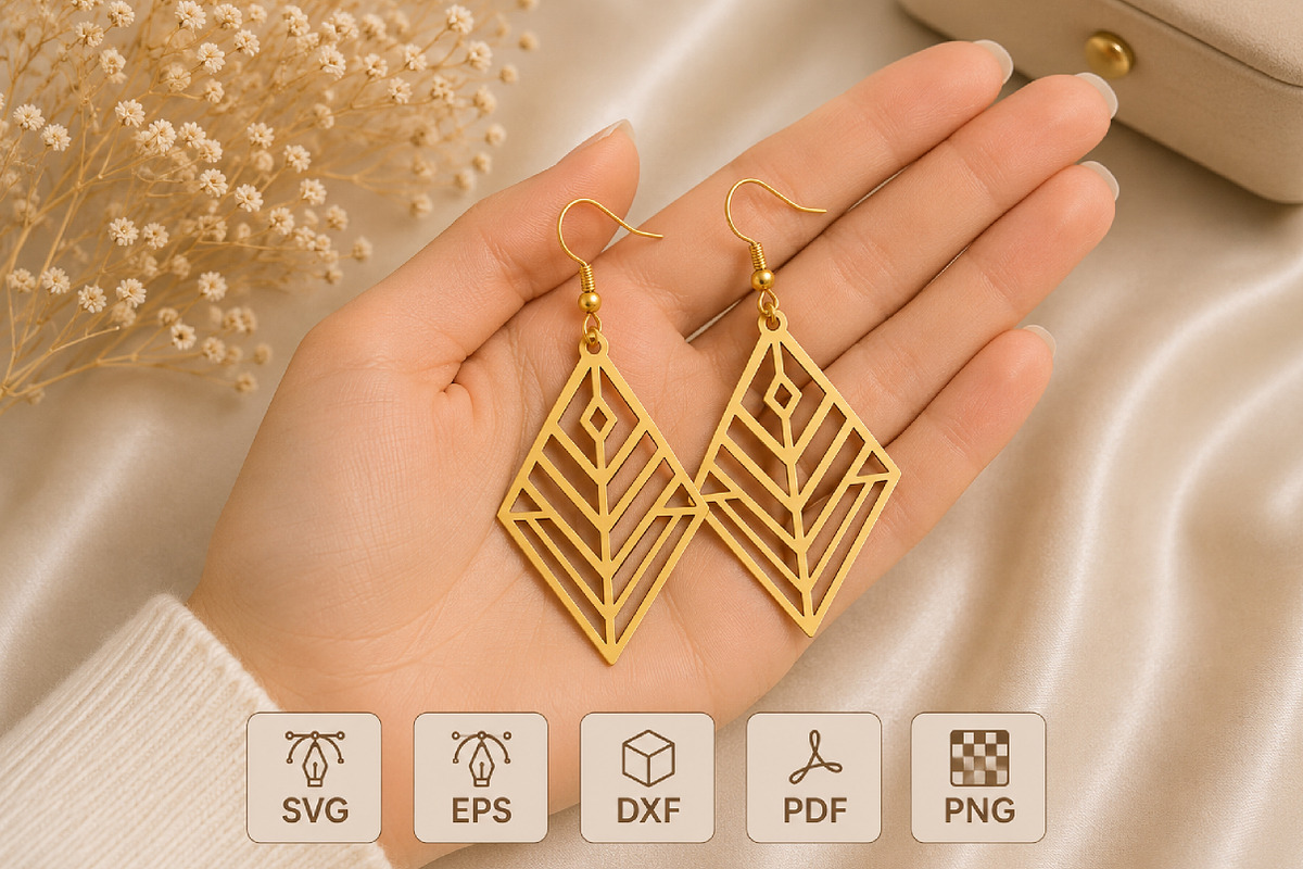 Geometric Diamond Earrings Laser Cut, an Object Graphic by Rose Art (Photo 2 of 3)