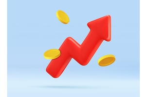 3d Rising Arrow with Flying Coins, a Finance Illustration by ModVector
