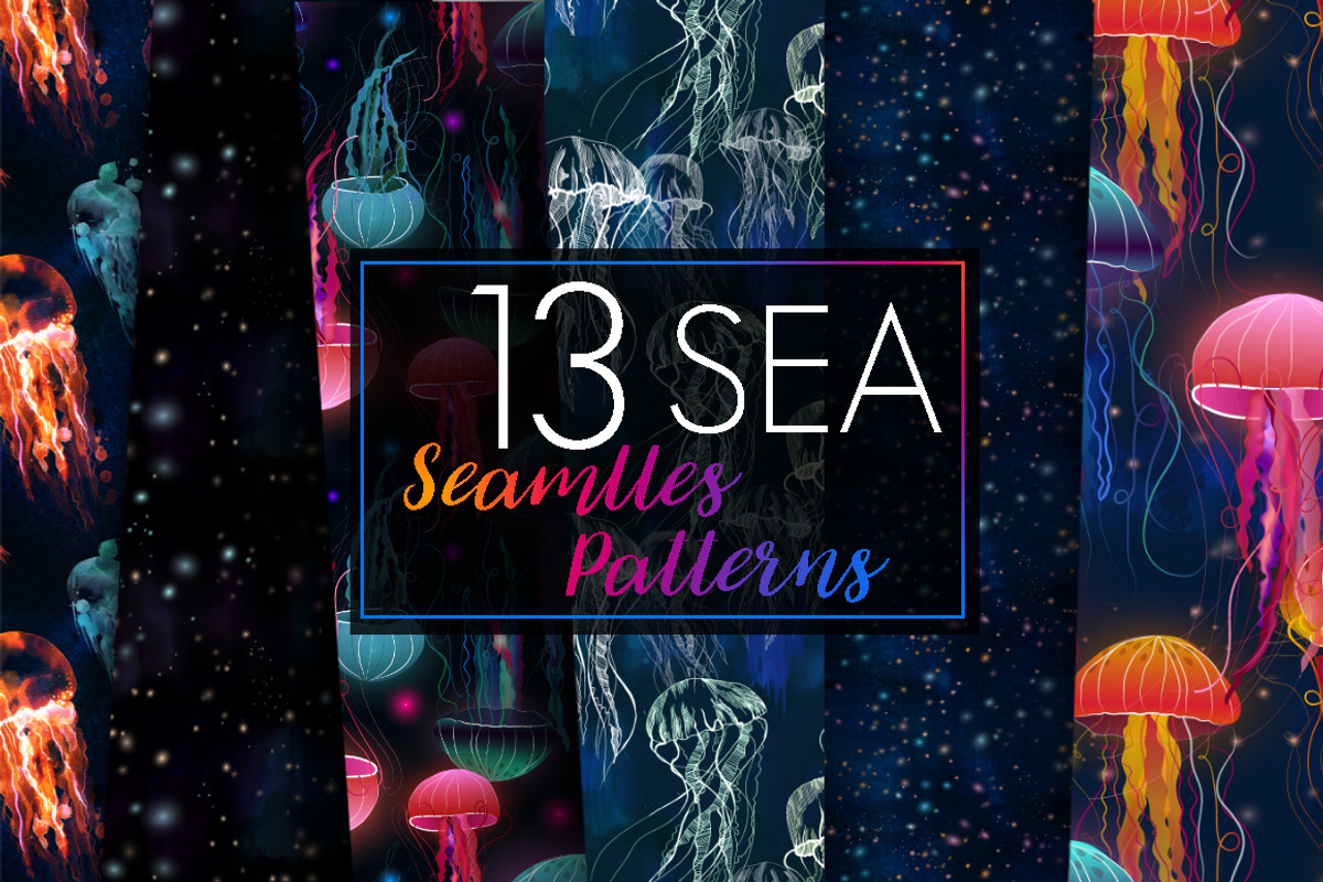 13 seamless patterns!Jellyfish Mania, a Pattern Graphic by holaholga (Photo 1 of 6)