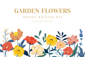 Garden flowers vector set