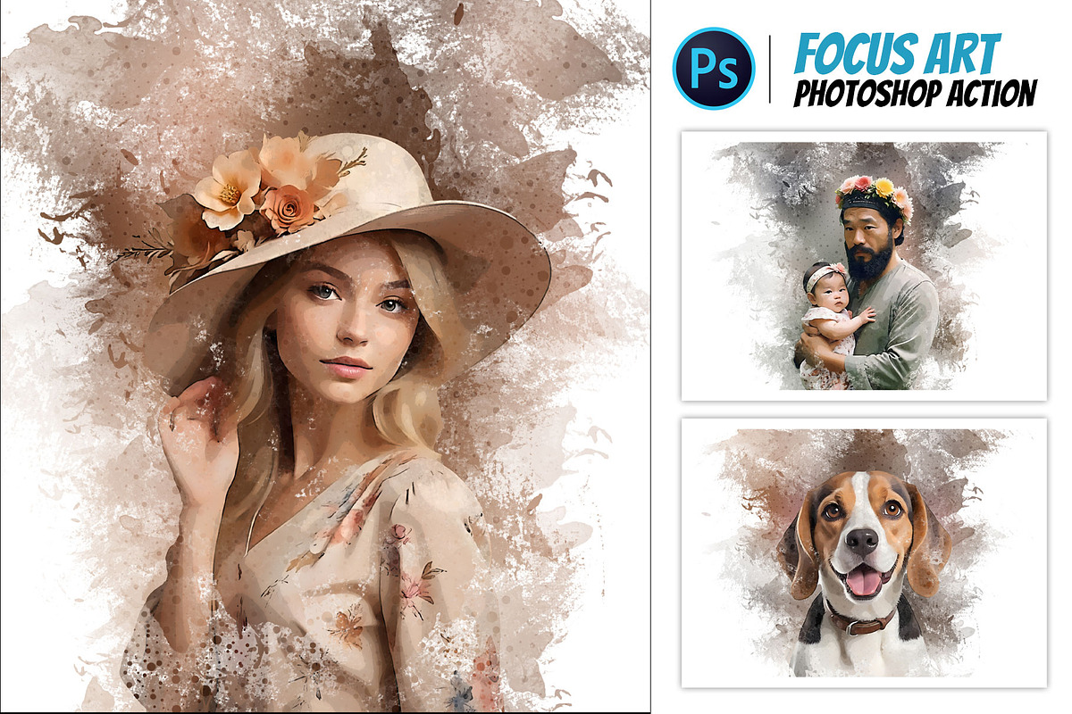 Focus Watercolor Art Action, an Action Add-On by Photoshop Action (Photo 1 of 12)