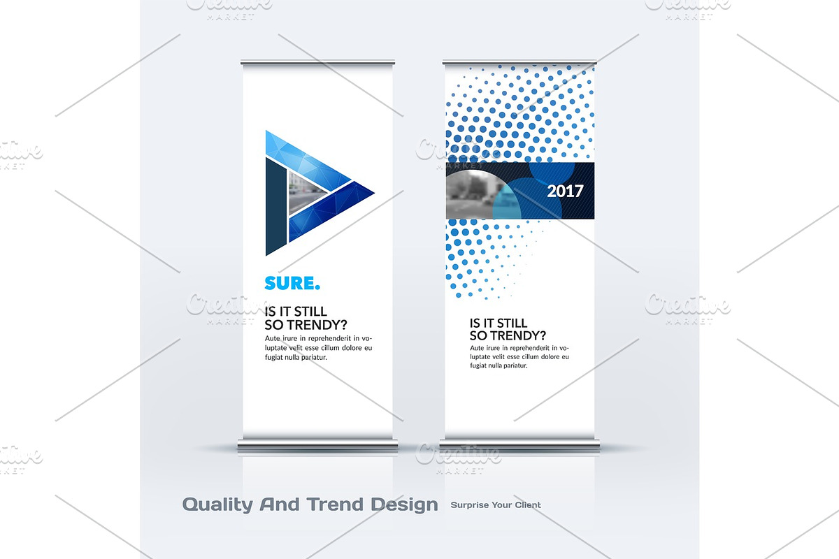 Abstract business vector set of modern roll Up Banner stand design template with colourful triangles, a Technology Illustration by Diamond Graphics | EPS 10