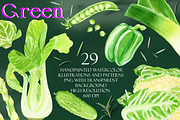 Green Watercolor Vegetables Set, a Food Illustration by Olexandra Mur (Thumbnail 1 of 9)