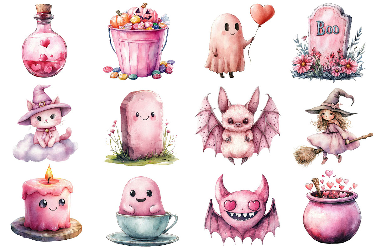 Charm Pink Halloween Clipart, an Illustration by Dream Creation (Photo 2 of 4)