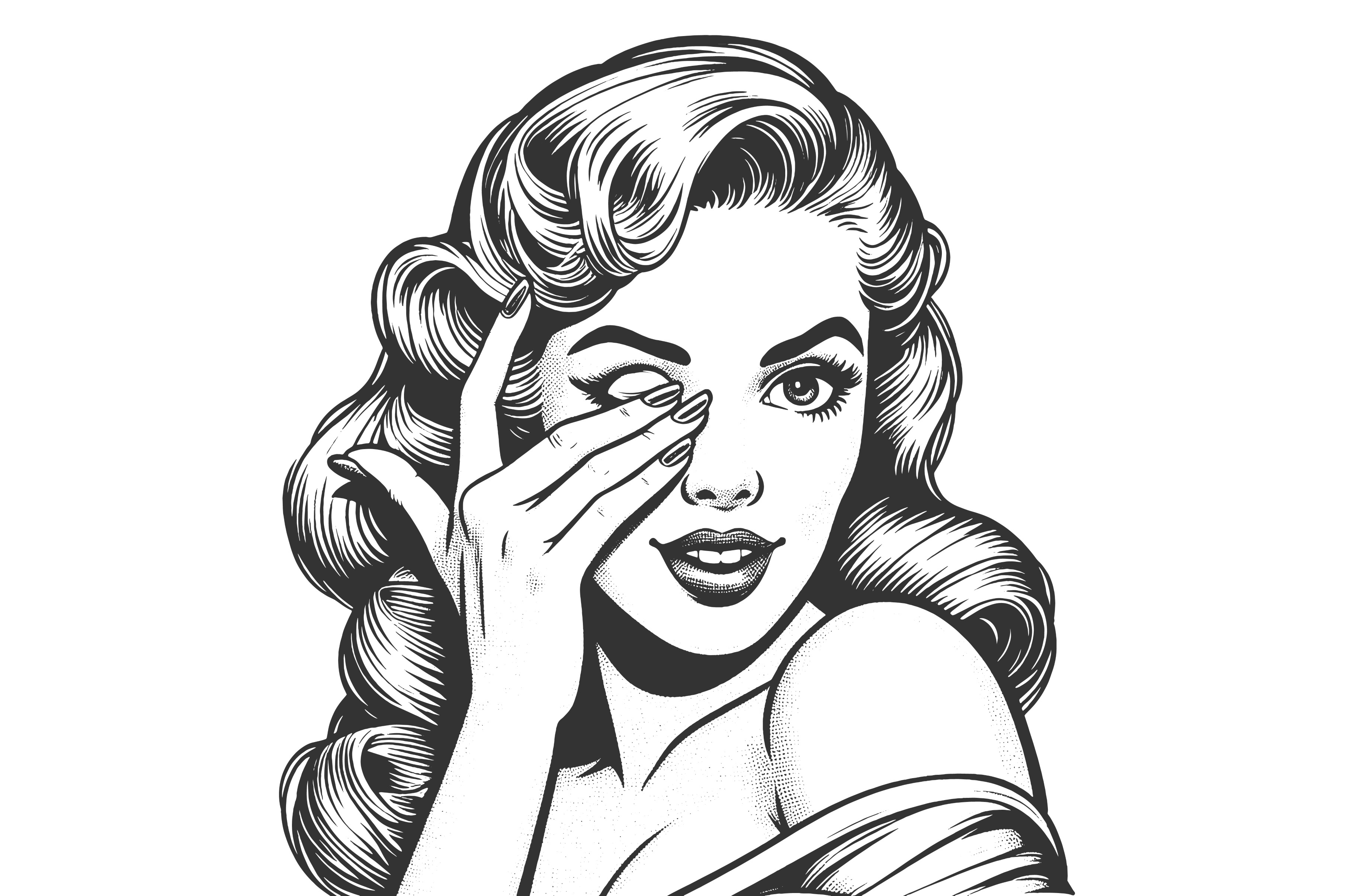 Pin-Up Girl Winking vector, an Object Illustration by AlexArt