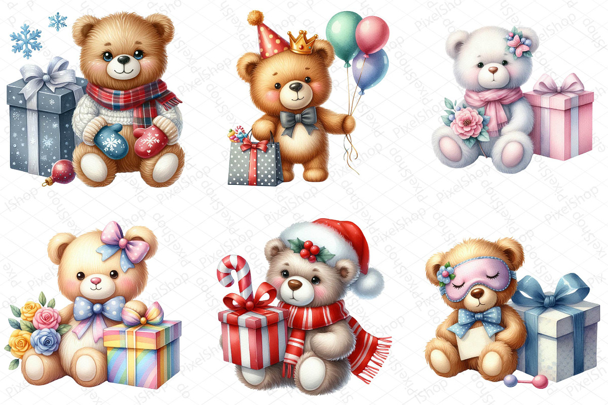 Teddy Bear with Gift Box Clipart, an Illustration by DreamPrint404 (Photo 2 of 4)
