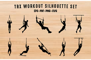 TRX Workout Silhouette Clipart set, a Person Illustration by Gfx Expert Team