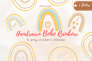 Boho rainbow hand drawn pastel, a Seasonal Illustration by RimzStudio (Thumbnail 1 of 4)