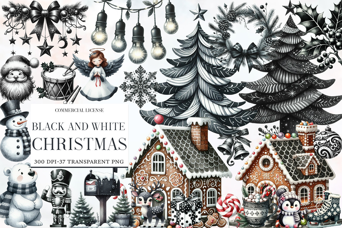 Black and White Christmas Clipart, an Illustration by Designworld (Photo 1 of 5)