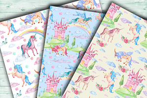 Unicorns Seamless Pattern Watercolor