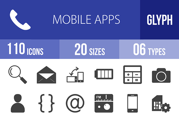 110 Mobile Apps Glyph Icons