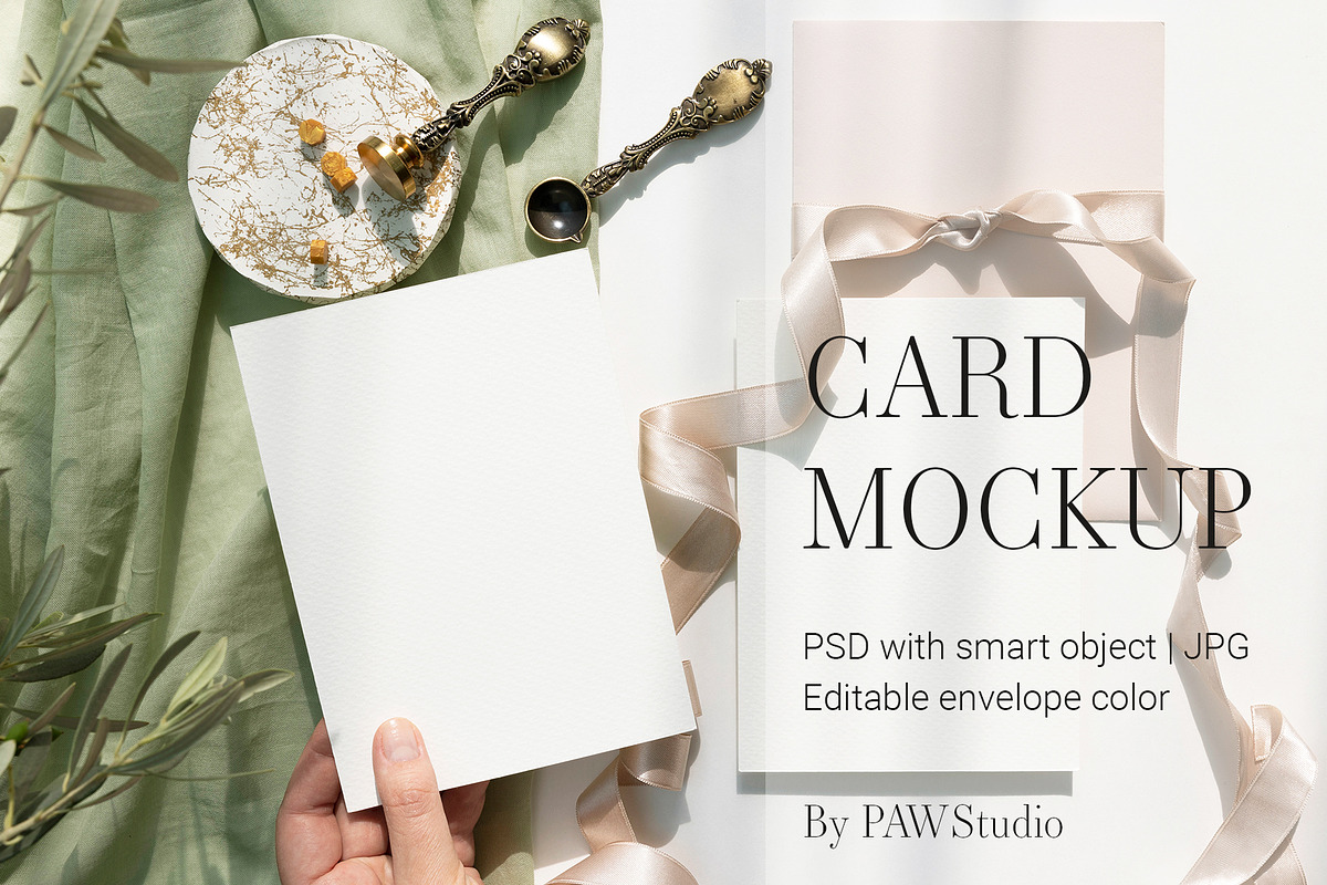Cards Mockup 5x7 In Hand Olive2c5 8e, a Merchandise Mockup by PawMockups (Photo 1 of 11)