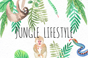 Jungle Lifestyle.Watercolor Set