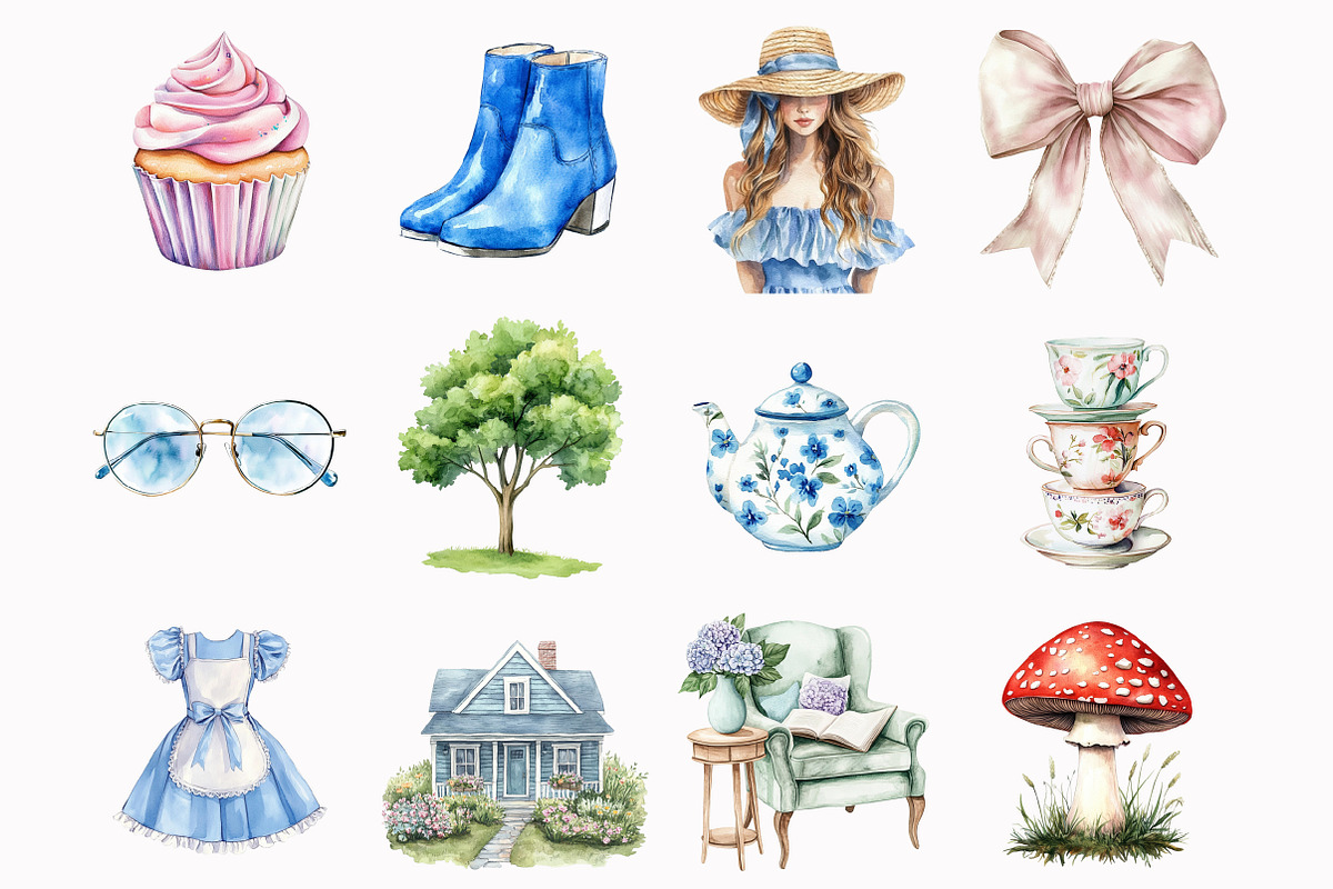Watercolor Modern Alice Clipart, an Illustration by Design Market (Photo 5 of 5)