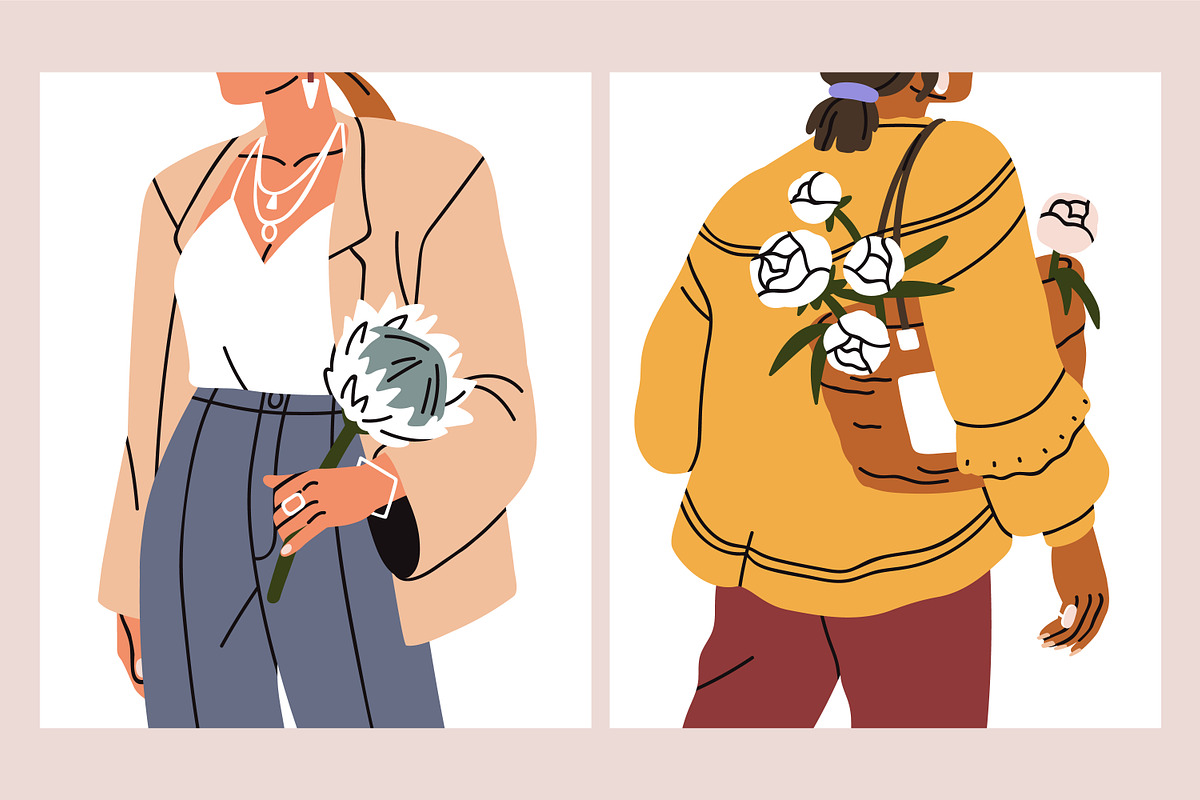 Women with flower bouquets cards set, a Person Illustration by Good Studio (Photo 3 of 6)