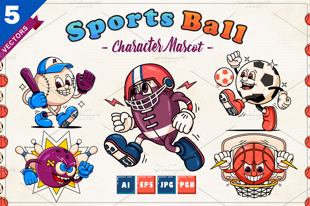 Sports Ball Retro Character Mascot, a Sport Illustration by Kevyn Creative (Photo 1 of 3)