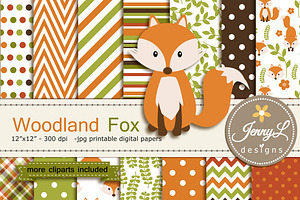 Fox Digital Paper and Clipart, a Pattern Graphic by JennyL Designs