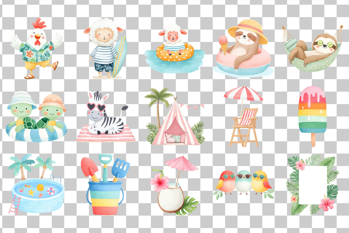 Cute Beach Animals PNG, a Seasonal Illustration by Nicolle's Colorful Art (Photo 5 of 5)