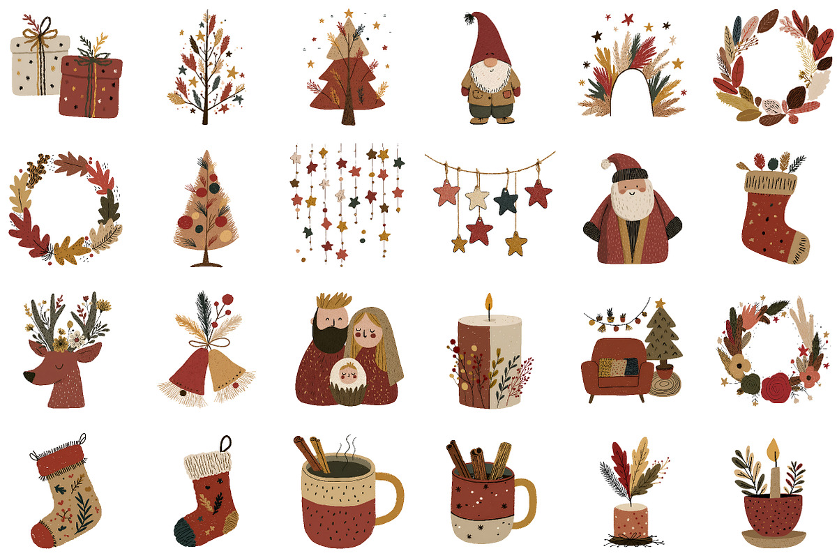 Boho Christmas Clipart Bundle, an Illustration by Sublimation Artist (Photo 2 of 6)