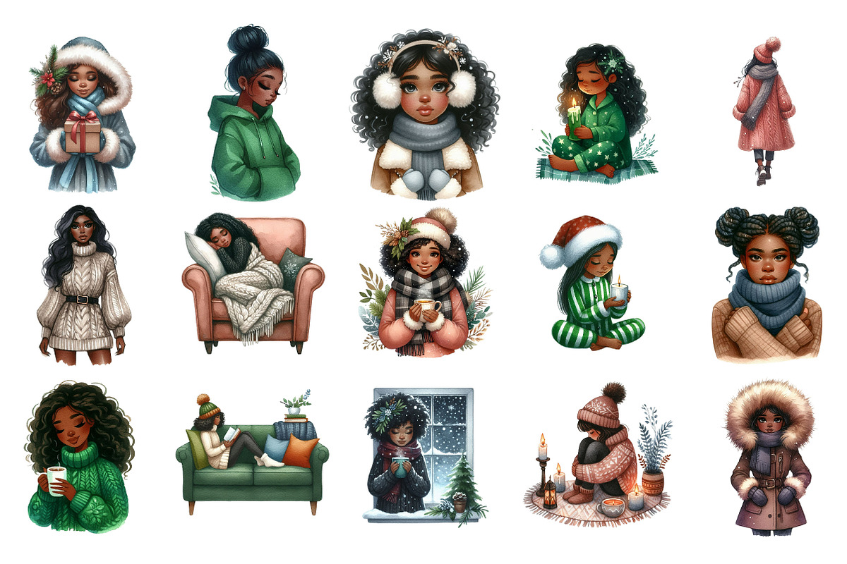 Black Girl Winter Evening Clipart, an Illustration by Designking (Photo 3 of 5)