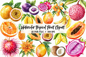 Watercolor Tropical Fruit Clipart, an Illustration by Libby Wishes