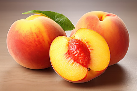 Peaches with green leaves isolated o, a Photo by Iftikhar Alam