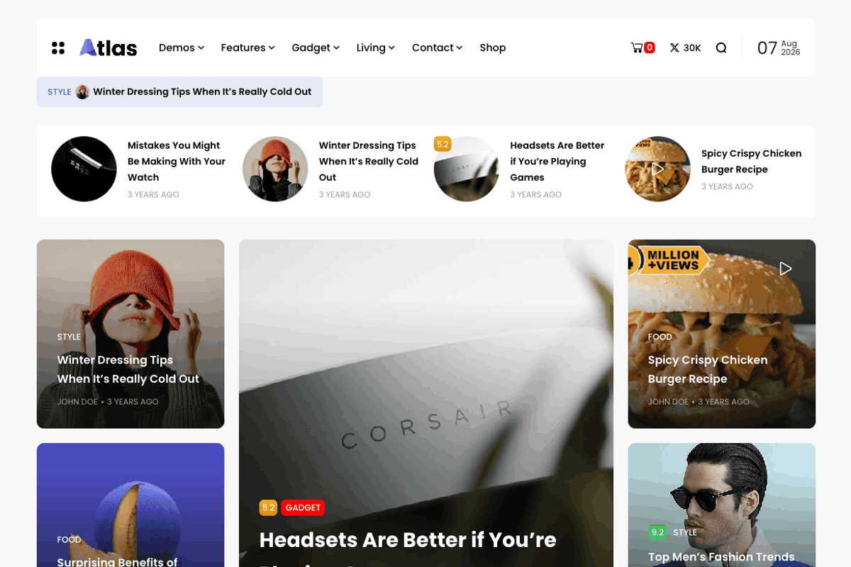 Atlas - Blog & News WordPress Theme, a WordPress Template by TMRW Studio (Photo 2 of 8)