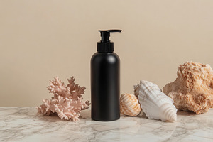 Elegant black cosmetic pump bottle, a Photo by Pavel_design