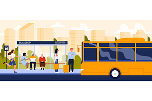 People waiting public transport at, a Transportation Illustration by Flashvector