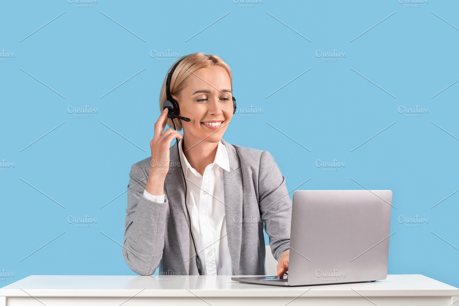 Beautiful mature helpline operator w, a Photo by Prostock-Studio
