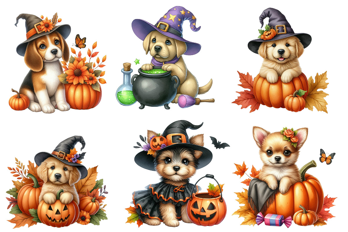 Watercolor Halloween Dogs Clipart, an Illustration by Designworld (Photo 2 of 6)